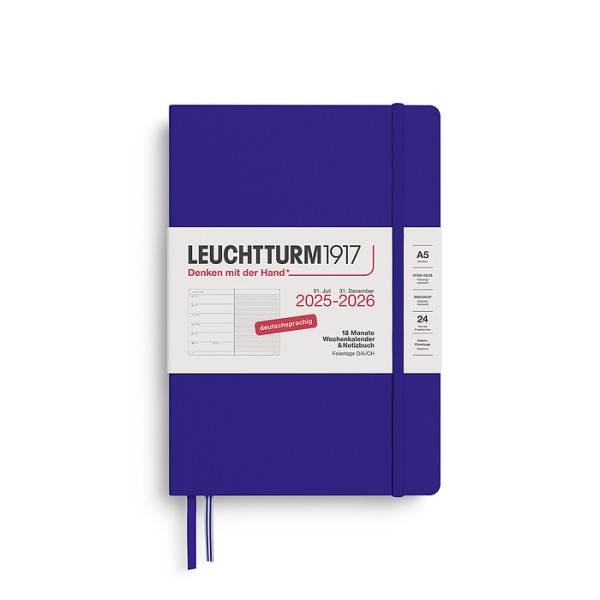 Wochenkalender & Notizbuch, 18 Monate, Medium A5 2026 hardcover, Ink