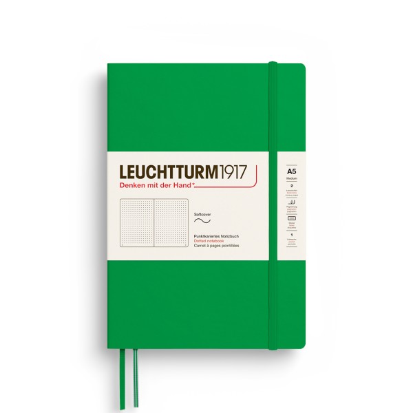 Notizbuch Medium (A5), Softcover, 123 nummerierte Seiten, Spring leaf, dotted