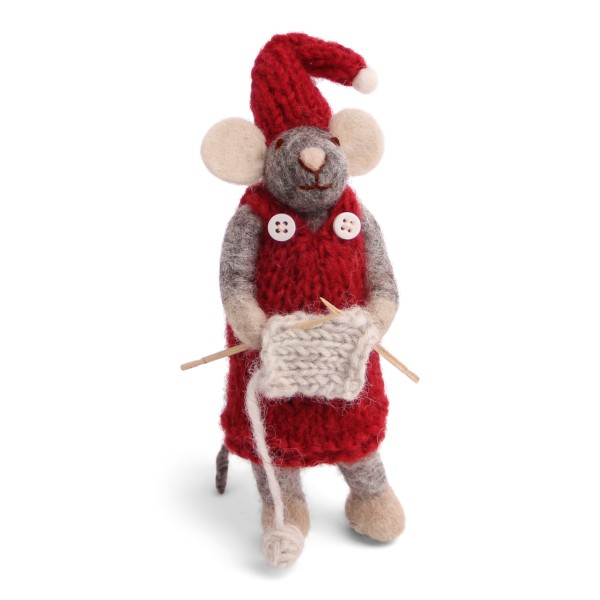 Graue Mäusedame strickend