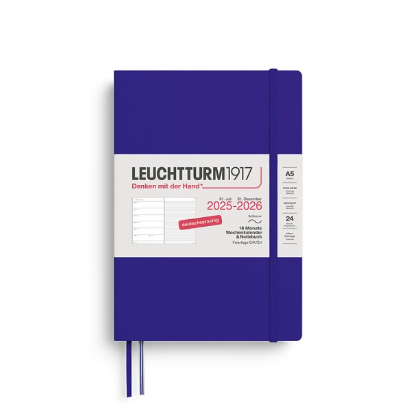 Wochenkalender & Notizbuch, 18 Monate, Medium A5 2026 softcover, Ink