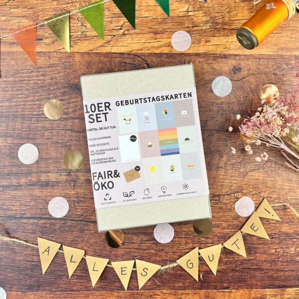 Postkarten- Set, 10 Geburtstagskarten + Umschläge