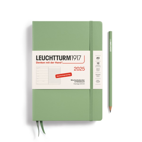 Wochenkalender & Notizbuch Medium A5 2025 salbei