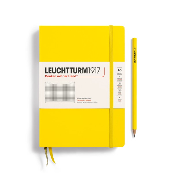 Notizbuch Medium (A5), Hardcover, 251 nummerierte Seiten, Zitrone, kariert