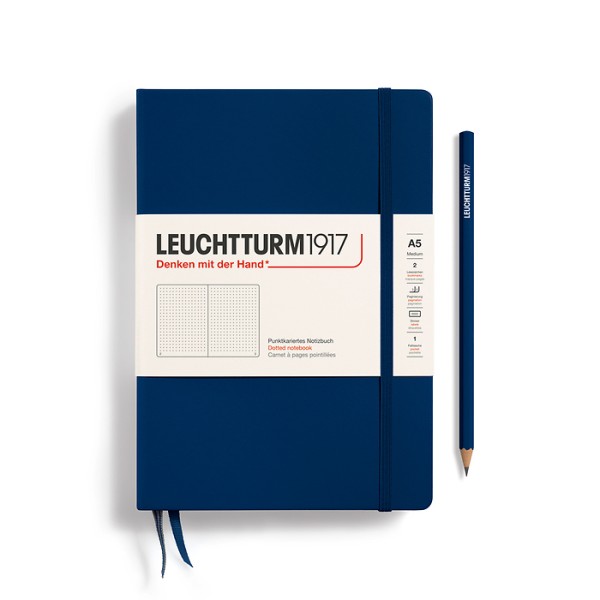 Notizbuch Medium (A5), Hardcover, 251 nummerierte Seiten, Marine, Dotted