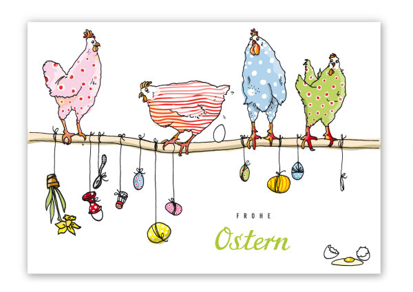 Postkarte Osterhühner