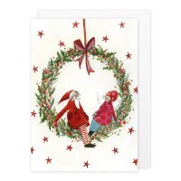 Doppelkarte – Kranz mit Engel und Weihnachtsmann