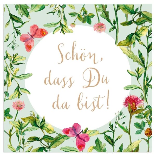 Servietten – Schön, dass Du da bist!, Blumen Apfelgrün
