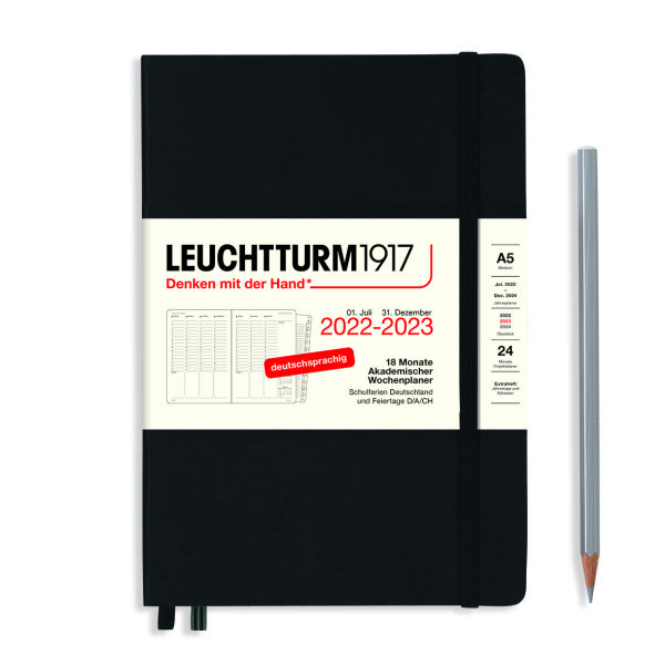 Akademischer Wochenkalender & Notizbuch Medium A5 2023 schwarz