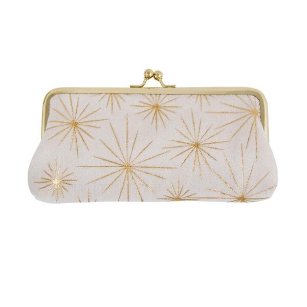 Kosmetiktasche Baumwollsamt Clip creme mit goldfarbenen Sternen