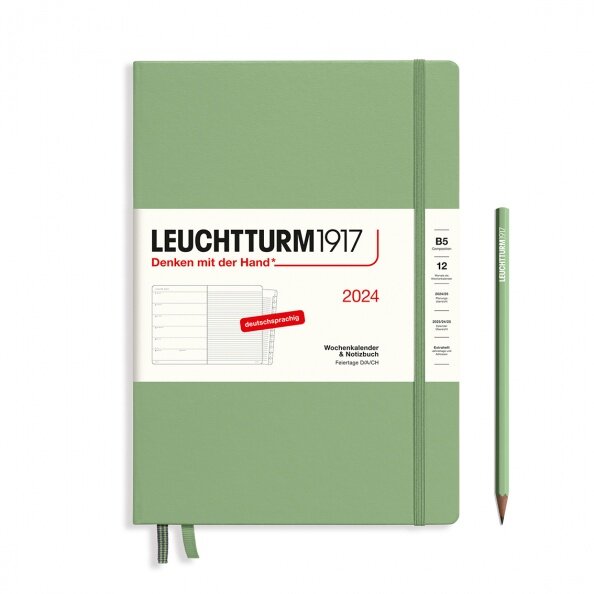 Wochenkalender & Notizbuch Pocket (B5) 2024 - Salbei