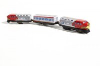 Zug, Eisenbahn mit drei Wagons, Blechspielzeug
