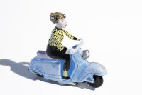 Scooter girl auf Motorroller blau, Blechspielzeug