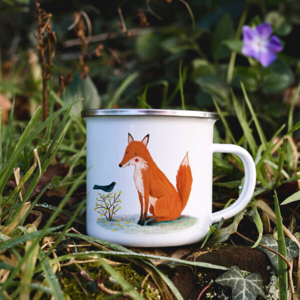 Emaille - Reisebecher Fuchs & Vogel