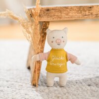 Glücksbringer - Schwein mit shirt in gelb/rosa
