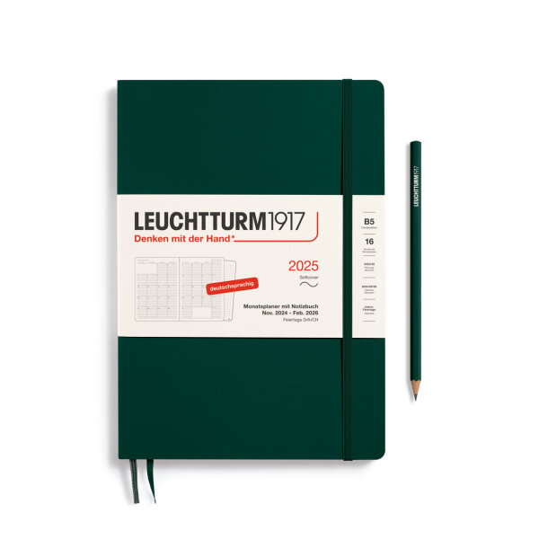 Monatsplaner & Notizbuch Composition (B5) 2025, 16 Monate, Softcover, forest green