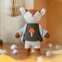 Weihnachts-Reh mit Pilz-Pulli und Rucksack blau