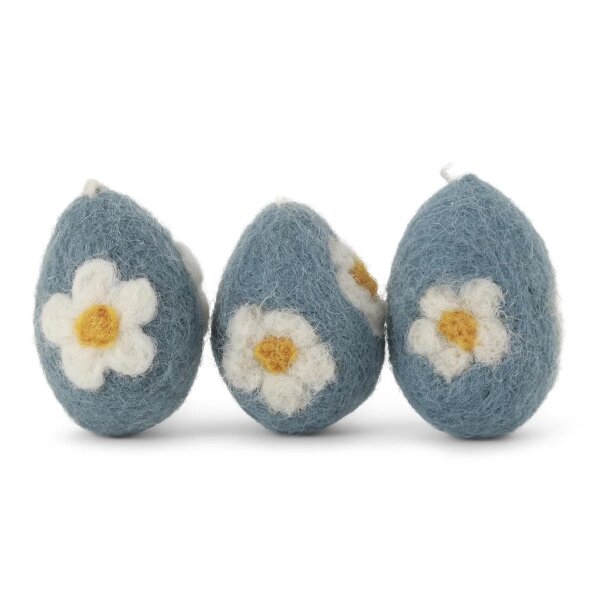 Filz blaue Eier mit Blümchen - 3er Set