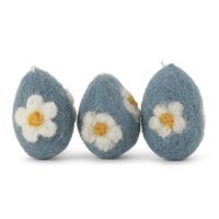 Filz blaue Eier mit Blümchen - 3er Set