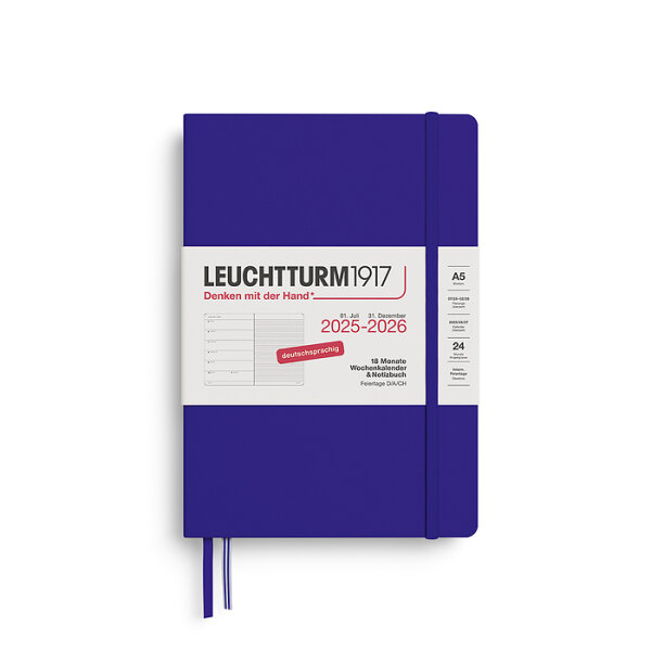 Wochenkalender & Notizbuch, 18 Monate, Medium A5 2026 hardcover, Ink