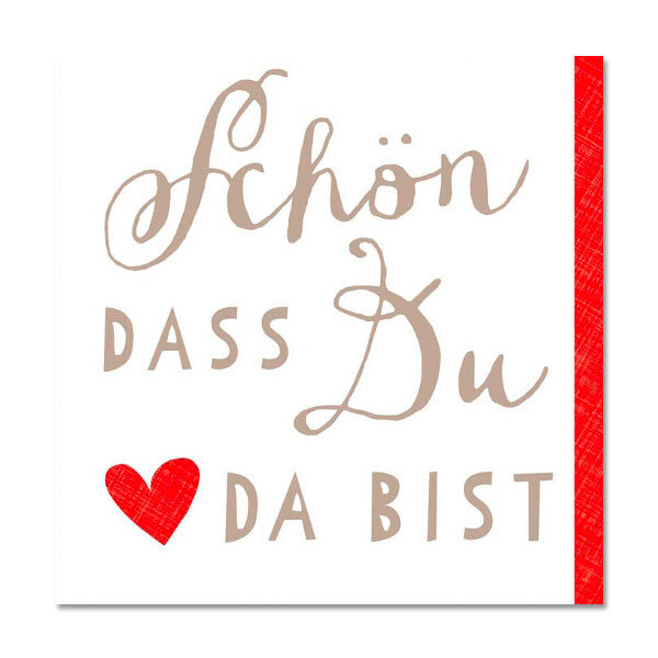 Serviette Schön dass du... Herz taupe/rot