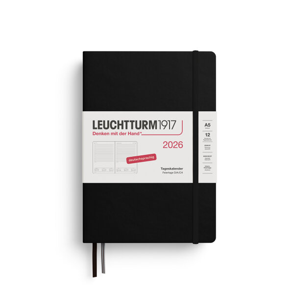Tageskalender Medium (A5) 2026 black