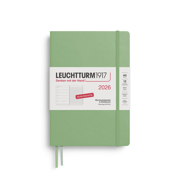 Wochenkalender & Notizbuch Medium A5 2026 salbei