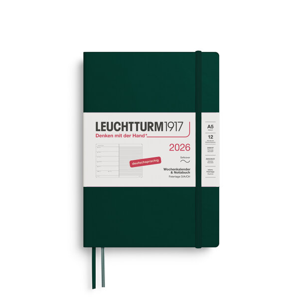 Wochenkalender & Notizbuch medium A5 2026 forest green