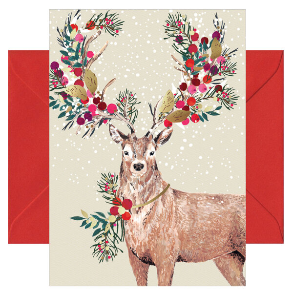 Klappkarte – "Rentier Kranz"