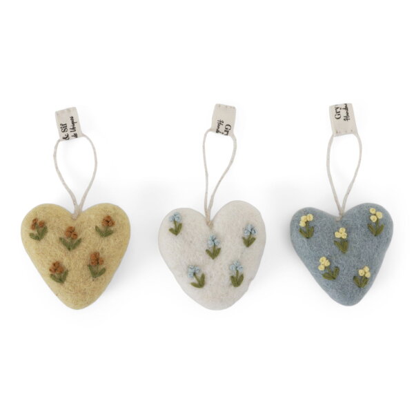 Filz Herzen mit Blumen  - 3er Set