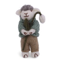 Filz - Schaf mit grüner Jacke und Schneeglöckchen