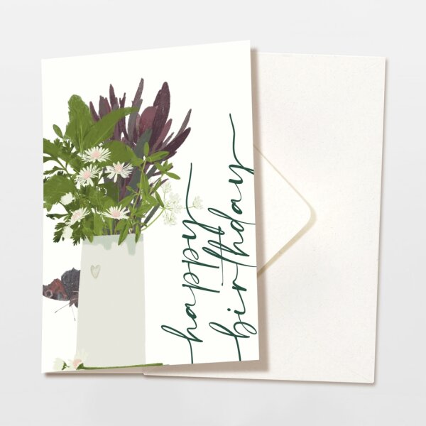Klappkarte "Happy Birthday Blumen" mit Umschlag