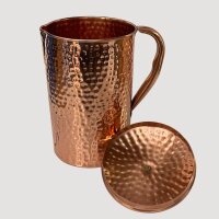 Kupfer Krug mit Deckel, gehämmert, ca. 2 Liter