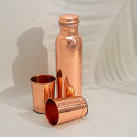 Kupfer Set aus Flasche und 2 Bechern, glatt, 950 ml