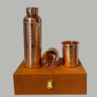 Kupfer Set aus Flasche und 2 Bechern, Blumenmuster, 750 ml