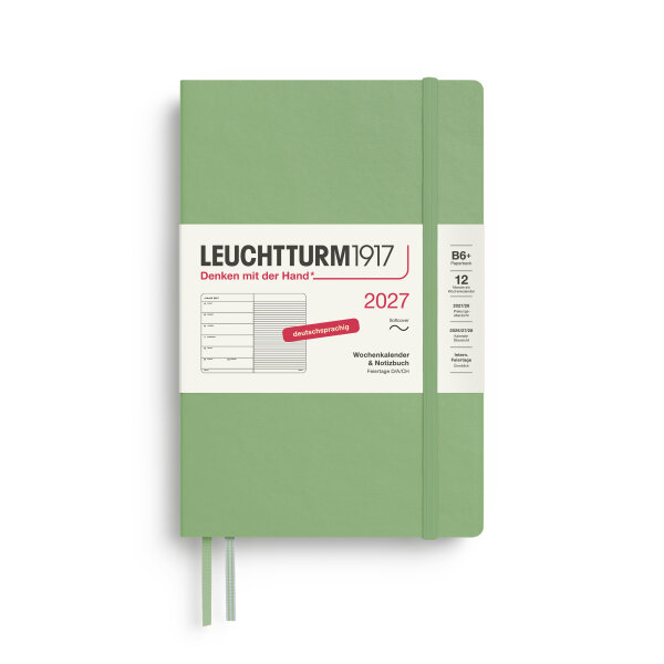 Wochenkalender & Notizbuch Paperback (B6+) 2027, Softcover, Salbei
