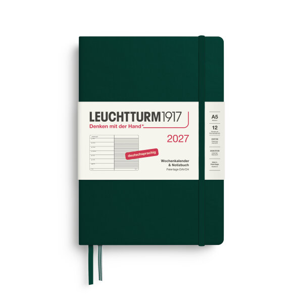 Wochenkalender & Notizbuch Medium (A5) 2027, Forest Green, Hardcover