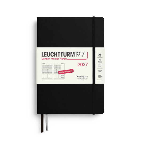 Wochenplaner Medium (A5) 2027, Schwarz, Hardcover
