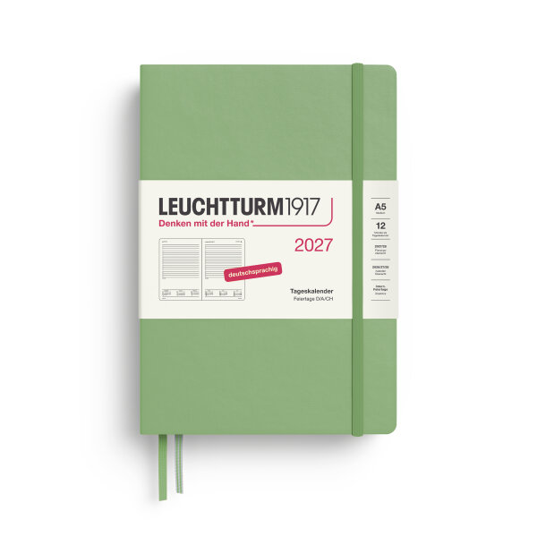 Tageskalender Medium (A5) 2027, Salbei, Hardcover