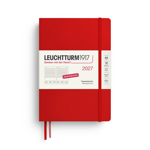 Tageskalender Medium (A5) 2027, Cherry, Hardcover