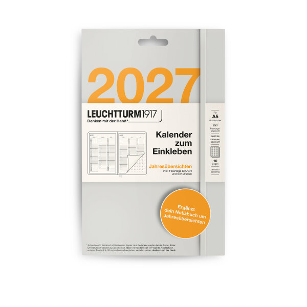 Kalender zum Einkleben 2027, A5, Jahresübersicht