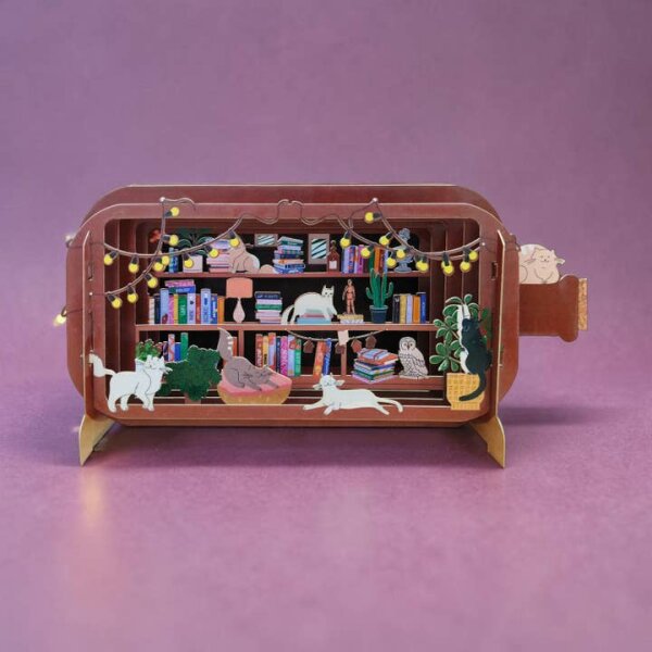 Karte - Pop up - gemütliche Katzenbibliothek