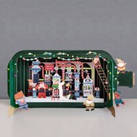 Karte - Pop up - Elfen- und Weihnachtsmann