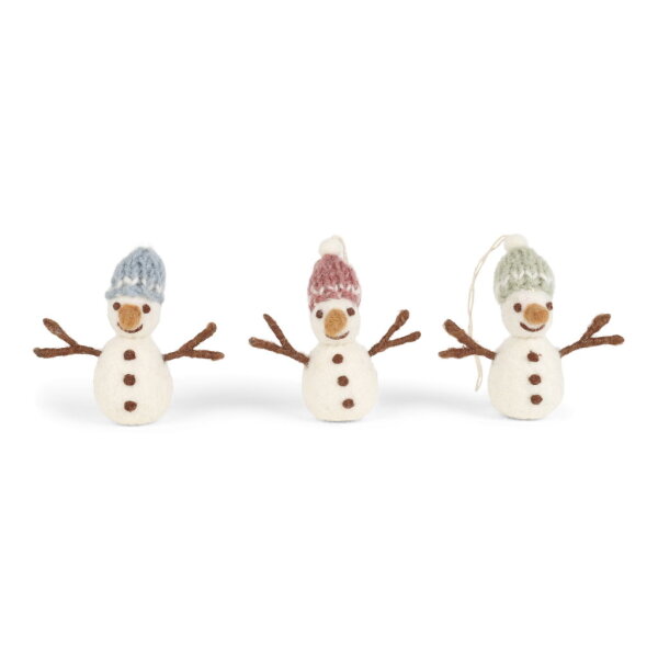 Filz -  Schneemänner mit buntem Hut 3er Set