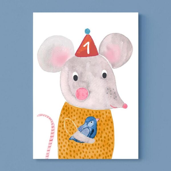 Geburtstagskarte *1. Geburtstag* mit Maus