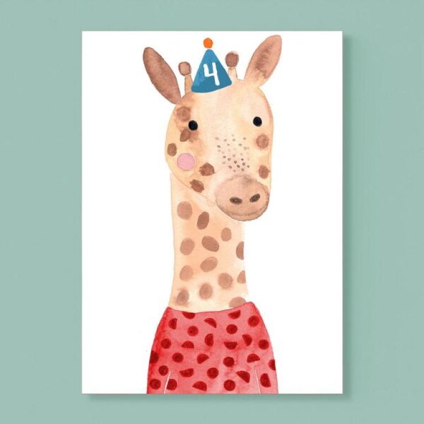 Geburtstagskarte *4. Geburtstag* mit Giraffe