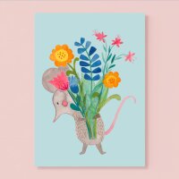 Glückwunschkarte *Maus mit Blumen*