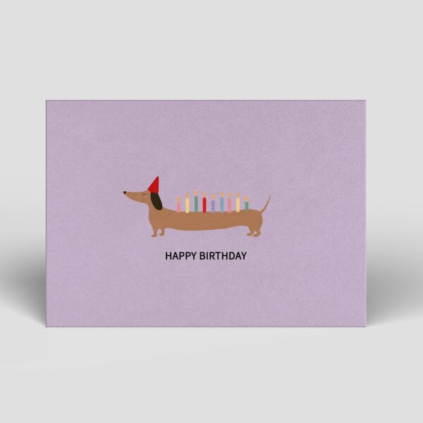 Postkarte Dackel mit Kerzen "Happy birthday"