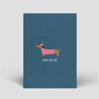Postkarte Weihnachten - Dackel mit Mütze